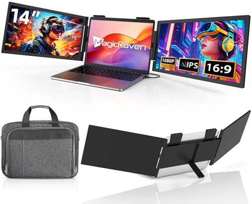 MAGICRAVEN Doble Monitor Portátil, 14 Extensor Pantalla Portatil 1080p IPS, Doble Pantalla para Portátiles 14 a 16, Portable Monitor para Windows/Mac/Chrome, USB C Plug and Play con Bolsa de Viaje