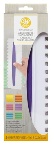 Wilton Comb Icing Smoother For Cake Decorating, Buttercream Frosting For Perfect Cakes, White And Purple Cake Scraper Smoother, 9x3 Inch, 3-Piece