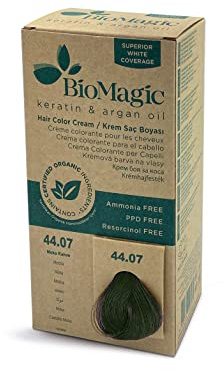 BioMagic, línea de aceite de queratina y argán, sin amoníaco, sin resorcinol, tinte de pelo libre de PPD, ingredientes orgánicos colorante para el cabello para mujeres y hombres (44.07 mocha)