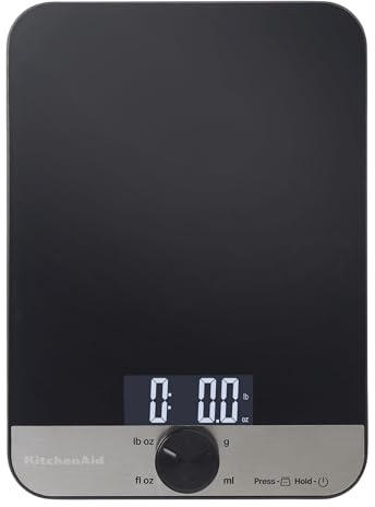 KitchenAid KQ908 Glass Surface 11 Pound Capacity Digital Kitchen and Food Scale, Scale for Food Ounces and Grams, Dry and Liquid Ingredients, Black