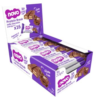 Novo Nutrition Protein Break Bars | Milk Chocolate Flavour | Healthy Gluten Free Snack with Added Protein, Low Sugar and Real Milk Chocolate | Suitable for Vegetarians | Pack of 16