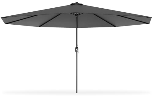 Aufun 350 cm parasoll, trädgårdsparaply med vev, marknadsparaply, UV-skydd 40+, trädgårdsparaply, runt robust paraply för trädgård, balkong, terrass (mörkgrå)