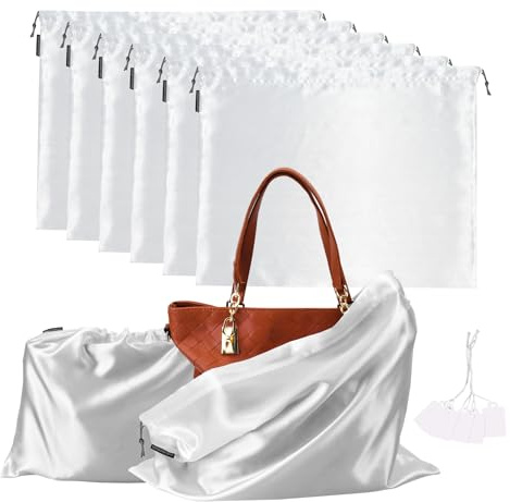 6 Pack Silk Dust Cover Bags for Handbags, Purses, Shoes & Boots - Dustproof Drawstring Bags - Travel Storage Pouches (White, 23.6 19.6 in)