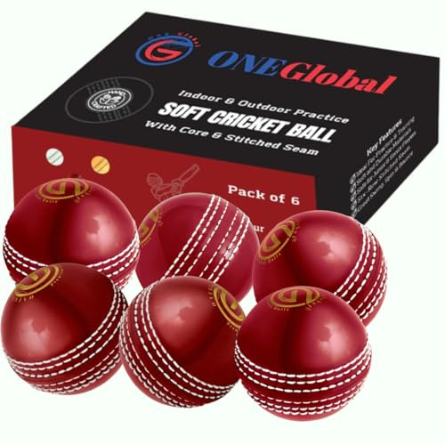 ONEGlobal Soft & Safe Practice Cricket Ball | Weicher & Sicherer Gummi-Cricketball zum Üben | Mit Echter Naht & Kern für Hüpfen & Schwingen | Ideal für Selbstvertrauen & Streichhölzer (6-Rot)