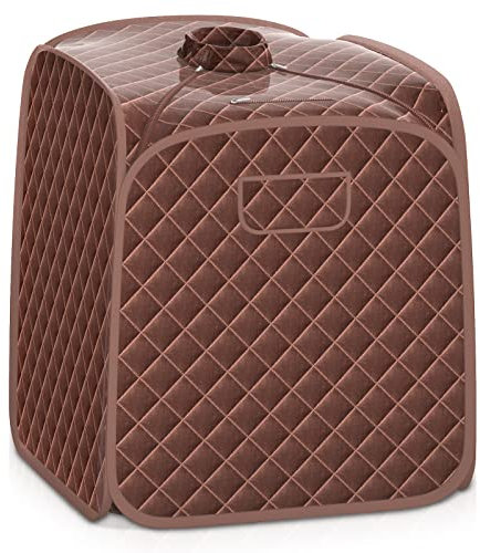 COSTWAY Portable Steam Sauna, 3L Sauna Tent Folding Personal Spa Steam Pot with Chair, 9-Level Adjustable Temperature, Timer and Remote Control, Home Sauna Cabin Bath Box for Therapy Slimming (Brown)