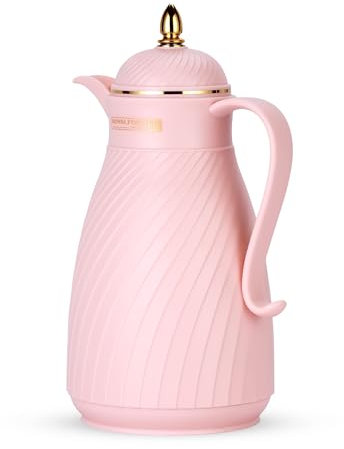 Royalford Glass Vacuum Flask | Vacuum Insulated Tea Carafe 1000ML | Heat & Cold Retention, Thermal Insulated Airpot | Insulated jug Preserves Flavor & Freshness, Household Office Kettle Pot Jug, Brown