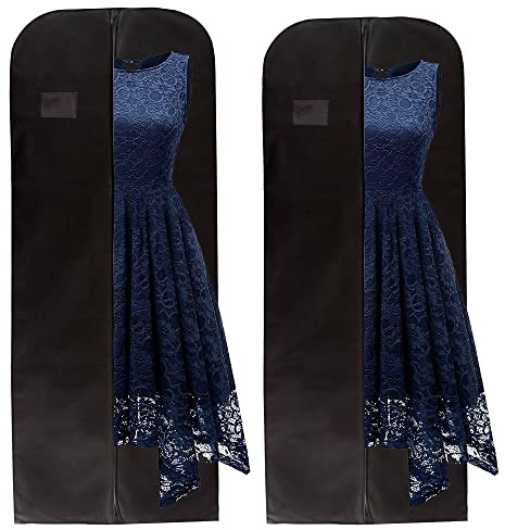 Wedcova UK Wedding Dress Bag | Hanging Garment Bags | Full Length Travel Protector | Long Clothes Storage Cover with Zipper for Women | 24 x 60(60 x 152cm) | Pack of 2 | Black