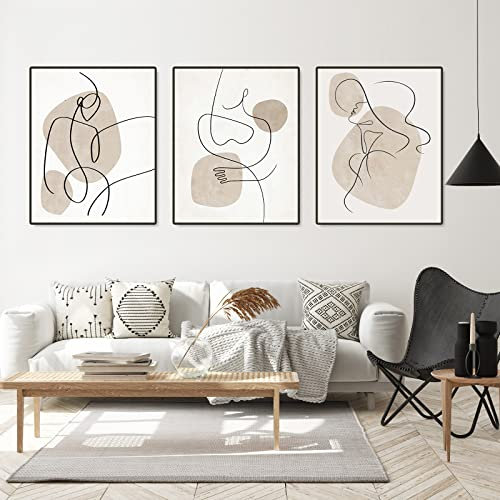 Abstrakt Line Art Bilder, Abstrakte Leinwandbilder, Kunst Line Beige Moderne Wandbilder Set für Wohnzimmer und Schlafzimmer, Ohne Rahmen(Schwarz und Wei-D,50x70cm)