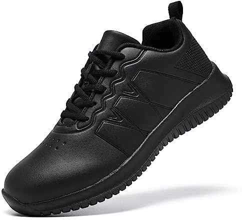 ENLEN&BENNA Non Slip Work Shoes for Women，Kitchen Chef Oil-Proof Food Service Waterproof Shoes Working Lightweight Sneakers with Lace up(Black,8)