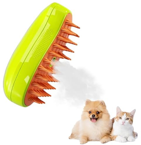 Steamy 3 In1 Cat Steamer Brush - Self Cleaning, Massage & Removes Tangled Hair - Green