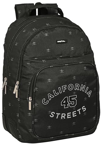 Safta CALIFORNIA Schulrucksack für Kinder, ideal für Kinder unterschiedlichen Alters, bequem und vielseitig, Qualität und Widerstandsfähigkeit, 32 x 15 x 42 cm, Schwarz, Schwarz, Estándar, Casual