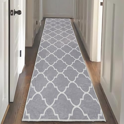 HNVNER Tappeto Passatoia Corridoio Lungo 65x240 cm, Grigio Tappeto Corridoio Ingresso Lavabile in Lavatrice, Antiscivolo Tappeto da Cucina per Porta, Lavanderia, Camera da Letto
