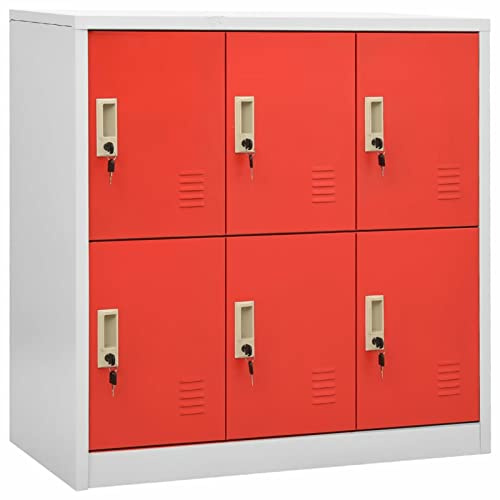 Blukee Armario Taquilla, Taquilla Vestuario, Taquillas Metálico con 6 Casilleros y Puertas con Cerradura, para Empleados, Hogar, Oficina, Escuela 90x45x92,5 cm Gris Claro y Rojo
