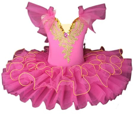 HWBZSZY Professionale Balletto Tutù Vestito Bambini Colorato Lago dei Cigni Ballerina Partito Danza Costume Lucido Paillettes Ginnastica Danza Body Sala da ballo Dancewear per le ragazze,Pink 2,130cm
