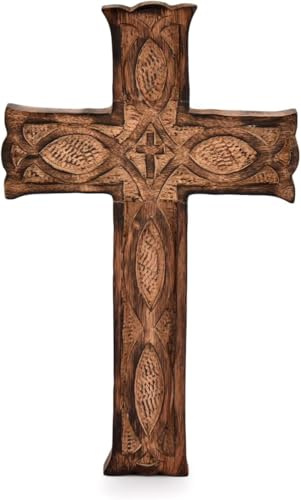 IBLAY Wall Mounted Wall Hanging Wooden Christ Cross Crucifix Catholic Rosewood Crucifix for Home, Church and Chapel Decoration (Style-6) (10x7)