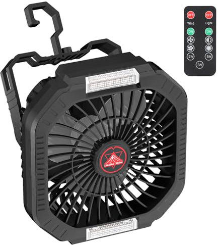 Diealles Shine Ventilatore da campeggio con batteria 10400 mAh, ventilatore USB 3 in 1, ventilatore da campeggio molto silenzioso, ventilatore da tenda con luce LED, ventilatore da tavolo per esterni