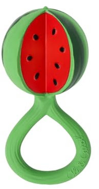 Oli & Carol - Sonajero y mordedor para bebé de caucho natural - Regalo para bebé 0 3 6 meses, 1 año - Watermelon