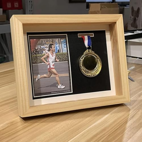 Medalj Visa Ram Sport Medalj 3d Box Fotoramar Med Certifikat Personlig Titel, Wood Color, 1 medal