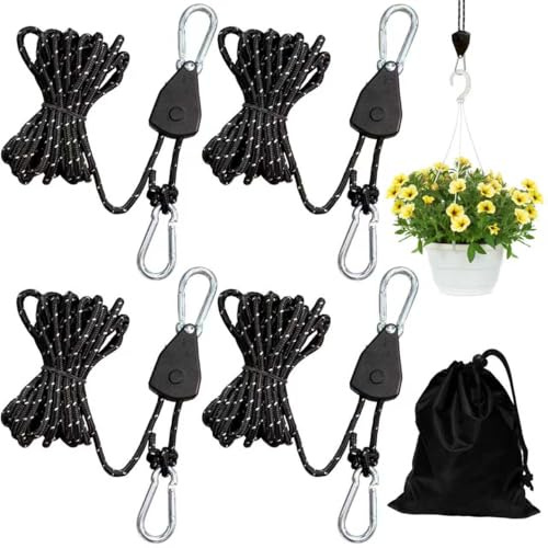 TZEKING 4 Pezzi Cricchetto di Corda Regolabili,4 m Corde di Tensionamento con Tenditore per Corda,Resistenti,Ganci a Cricchetto,Cricchetti Pesanti,per Pianta Crescere Lampada,Tenda, Escursioni