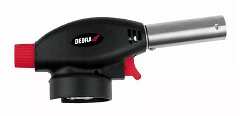 DEDRA Gasbrännare med PIEZO-tändning 31A032, hög effekt på 1,3 kW, för gasflaskor/patroner med snabbanslutningssystem 7/16 tum (EN417), med piezo-tändning, lätt och praktisk design