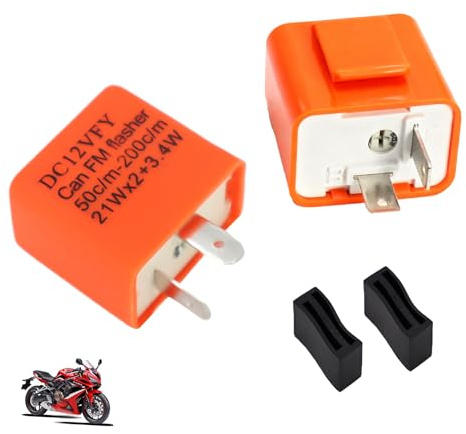 2 Pcs Universal 12V 2 Pin Flasher Relay, Motorcycle LED Turn Signal Flasher Relay Adjustable Speed Waterproof for Bike, LED Indicator Lights, Compatible with Most Motorcycles Bicycles Motorbikes