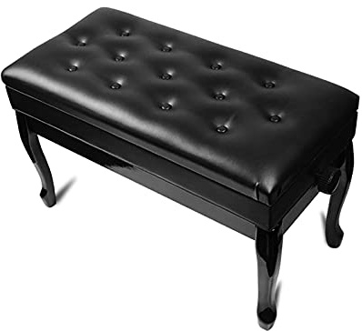 Pianopall i läder, justerbar, med vattentät äkta dyna och stor förvaringslåda under sitsen, 76 x 36, 48-58 cm, svart - en storlek,Zwart-One Size