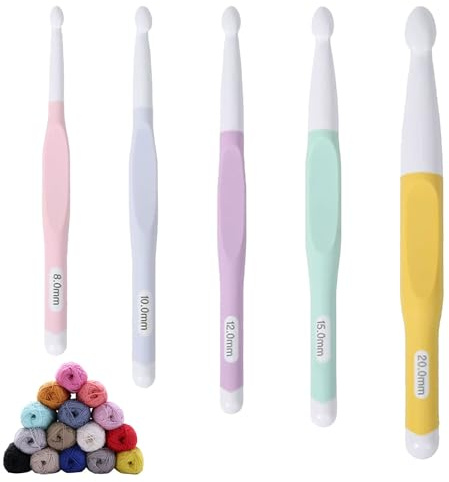 Ergonomic Crochet Hooks Set, MEOAlBkey Large Crochet Hook 20mm,15mm,12mm,10mm,8mm with Soft Rubber Handle for Arthritic Hands Chunky Yarn Blanket