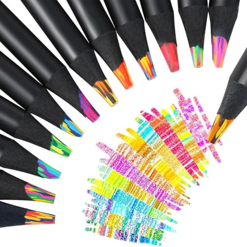 HUZNA Lápices arcoíris de 12 colores,Lápices de Colores de Madera Negros,Suministros Escolares y de Arte,Lápiz Arcoíris,Divertidos y Bonitos,Regalos Geniales,para Dibujo,Colorear,Bocetos