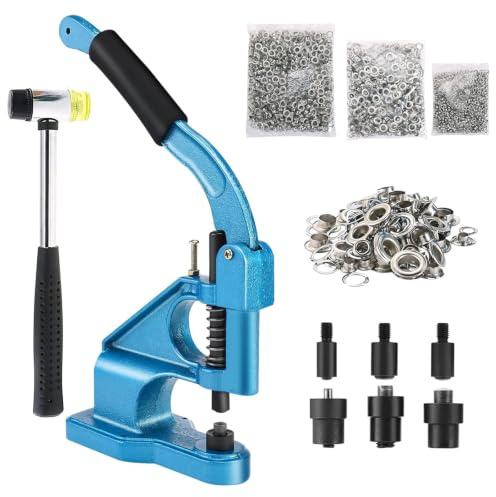 BOOMSTART Öljettstansningskit, 6 10 12 mm öljettmaskin, slitstark handpress öljettmaskin med hålslagarset och 1 500 st silveröljetter för presenningar, gardin, banderolltyg