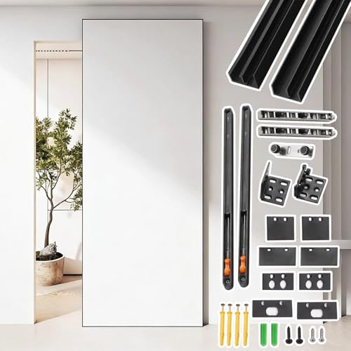Kit Puerta Corredera Herrajes Ocultos para Puertas Correderas Tipo ghost Sistema de Puerta Corredera Invisible en Negro con Cierre Suave Kit de Riel Oculto para Puertas Tipo Granero(41in(104.1cm))