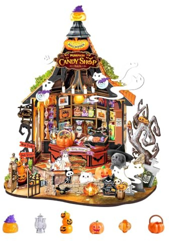 Rolife Dockhus trä spökhus av godis miniatyrhus byggsats för självbyggande modellbyggsats läskig halloween miniatyrhus heminredning kreativa presenter till halloween och jul