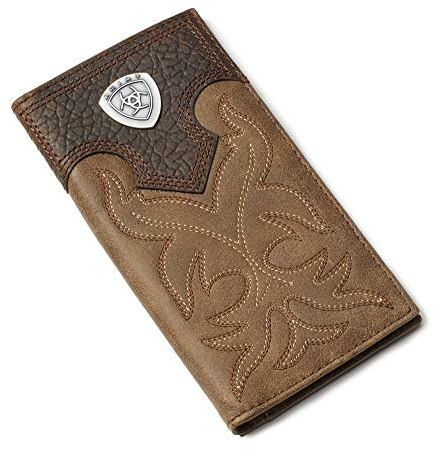 ARIAT Men's Rodeo Wallet, Boot Stitch Leather, Shield Concho, Brown