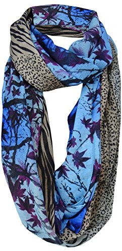 TigerTie Damen Loop Schal blau braun violett schwarz beige gemustert - Gr. 150 x 110 cm