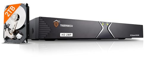 TIGERSECU Super HD 1080P 16 Channel DVR Security Recorder with 2TB Hard Drive, H.265 Hybrid 6-in-1 CCTV DVR Recorder Compatible with 2MP and 5MP TVI, AHD, CVI, Analog, RS485 PTZ and IP Cameras