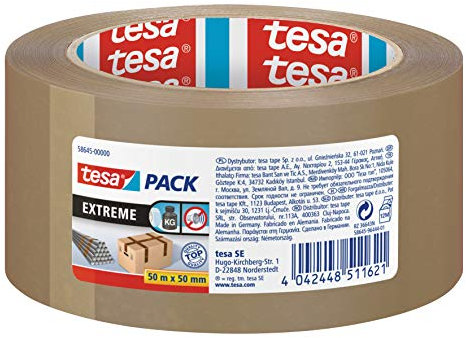 tesapack Extreme, Premium-Paketband, besonders klebstark und reißfest, ideal zum Verpacken und Bündeln schwerer Pakete und Objekte