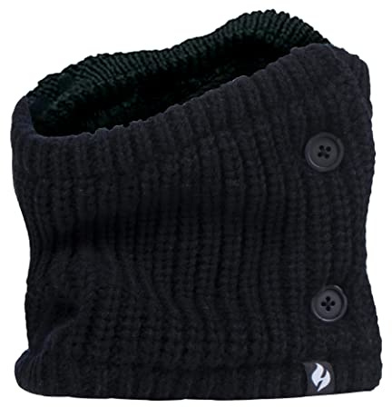 HEAT HOLDERS - Femme Tricot Echarpe Tube Cache Cou Snood avec Boutons (Taille unique, Noir)