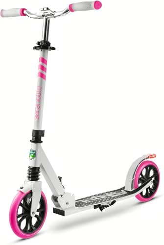 Serenelife Trottinette Freestyle, Trottinette Adulte et ado - Hauteur Réglable, Scooter Tout Terrain avec Grande Roues et Suspension, Scooter Pliable avec Manœuvre Facile, Rose