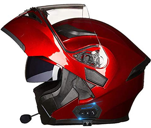 Klapphelm mit Bluetooth Geschlossenen ECE-geprüft, Motorradhelm Bluetooth-Helm mit Anti-Fog-Doppelspiegel, Integralhelm Racing Helm für Damen Herren 54~63CM
