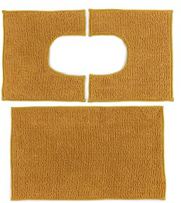 HomeLife: Badezimmerteppich, 3 Stück, Mikrofaser, 45 x 75 und 40 x 45 cm, 2 Stück, Set Badematten aus Mikrofaser [45 x 75 + 40 x 45 (2 Stück) Ocker