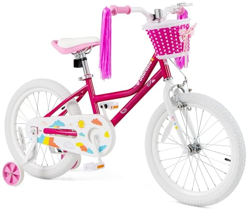 BABY JOY Girls Bike, 12” 14” 16” 18” Kids Bike for 3-8 Years Old with Training Wheels, Adjustable Seat & Handlebar, Handbrake & Coaster Brake, Children Bicycle (18 Inch W/Kickstand, Pink)