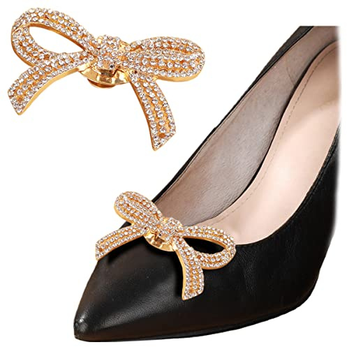 1 Pair Rhinestone Shoe Clips Classic Detachable Bow Heels Accessories Shoe Decoration Fashion Bridal Wedding Shoe Charms Gold