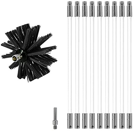MOCNT Kit di Pennello per Pulizia del Camino Spazzole per Camini Nylon Rotante Flessibile Spazzola Pulizia Camino con 9 Aste Flessibili 1 Testa a Pennello