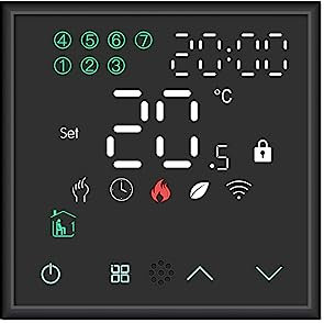 Luxus-Time WIFI Touch Lichtschalter Wandschalter LUX SERIE Glas Schalter WLAN Schuko Steckdosen Smart Home Tuya App Sprachsteuerung (Modul: WLAN Raumthermostat, Schwarz)