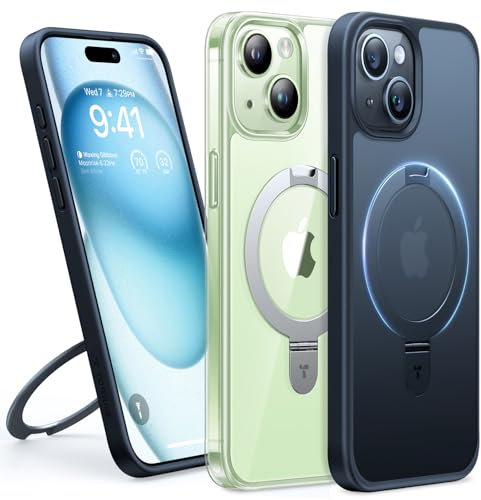 TORRAS Ostand für iPhone 15 Plus Hülle für MagSafe (Nr.1 Magnetkraft, Unsichtbarer Ständer, Militärischer Schutz) Stoßfest Handyhülle iPhone 15 Plus Case Kratzfeste Schutzhülle All-in-One Schwarz