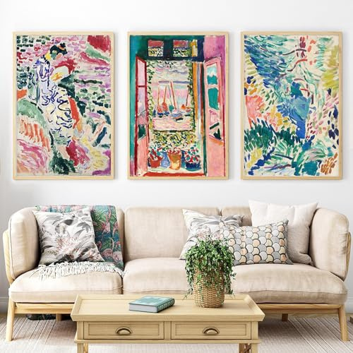 Matisse Print Set of 3 - Flower Landscape Wall Art Gallery Artwork - Henri Matisse Landscape at Collioure Poster - Exhibition Poster Art Painting Print Decor 16x24in No Frame