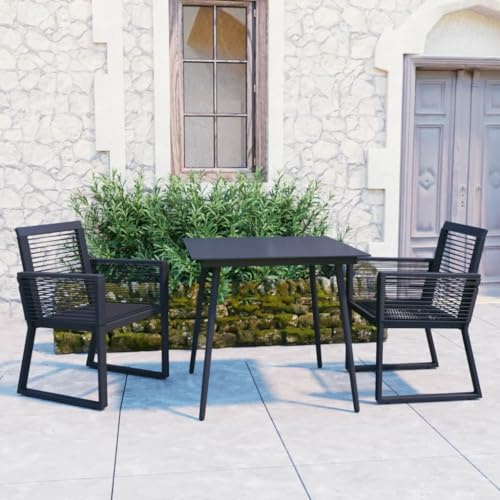MNISDFL Sala da giardino Patio Furniture 3-TLG. Gruppo da giardino in PVC Rattan Nero