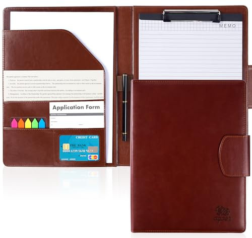 Leder Klemmbrett Mappe DIN-A4, Dokumententasche Klemmbrett Schreibmappe mit Magnet-Verschluss mit Papier und Stift, Schwarz