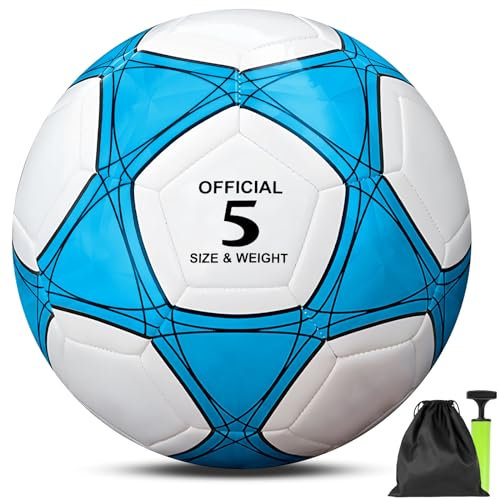 Aipwerer Fußball Ball Größe 5,Kinder Jugend Match Fußball,Wasserdicht Sport Fußbälle Training Ball für Teenager Erwachsene Mit Netz und Luftpumpe (Blau,Nr. 5)