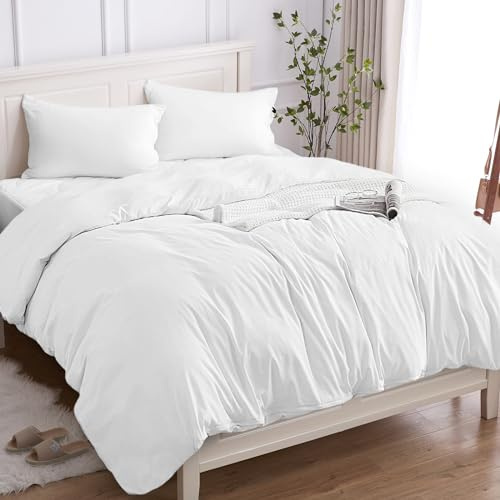 Cotopuro Copripiumino Matrimoniale 100% Cotone 240x220 (2 Federe 50x80), Set Copripiumino in Premium Cotone 150GSM OEKO-TEX, Morbida, Traspirante, Ipoallergenica - Bianco