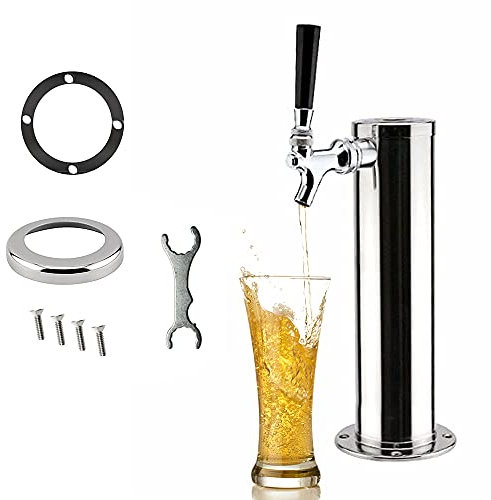 Faucet Draft Beer Tower, Stainless Steel Faucet Tap Beer Tower Dispenser Single Tap Beer Tower, Polished Beer Keg Tower for Bar Family Restaurant, Silver, 7.6x32cm